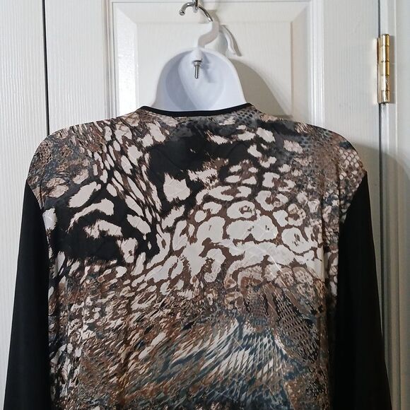 Libra multi print tunic black white tan  blouse Sz XL - Picture 7 of 9